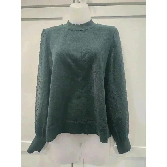 CeCe Green Long Lace Sleeve Blouse size Large - Picture 1 of 6